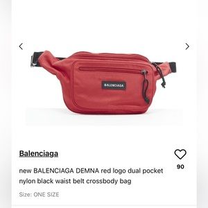 BALENCIAGA DEMNA red logo dual pocket nylon black waist belt crossbody bag